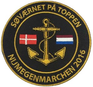Broderet mærket til Søværnet. Vi har i samme omgang lavet T-shirts med tryk til deltagerne i Nijmegenmarchen 2016